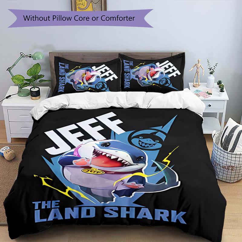 3pcs Jeff the Land Shark2 pattern bedding set duvet cover set includes duvet cover &pillowcases, perfect all season bedroom decoration & gift