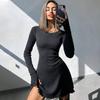 Женские короткие платья осень-зима, модные простые однотонные платья с застежкой на спине и узкой талией
