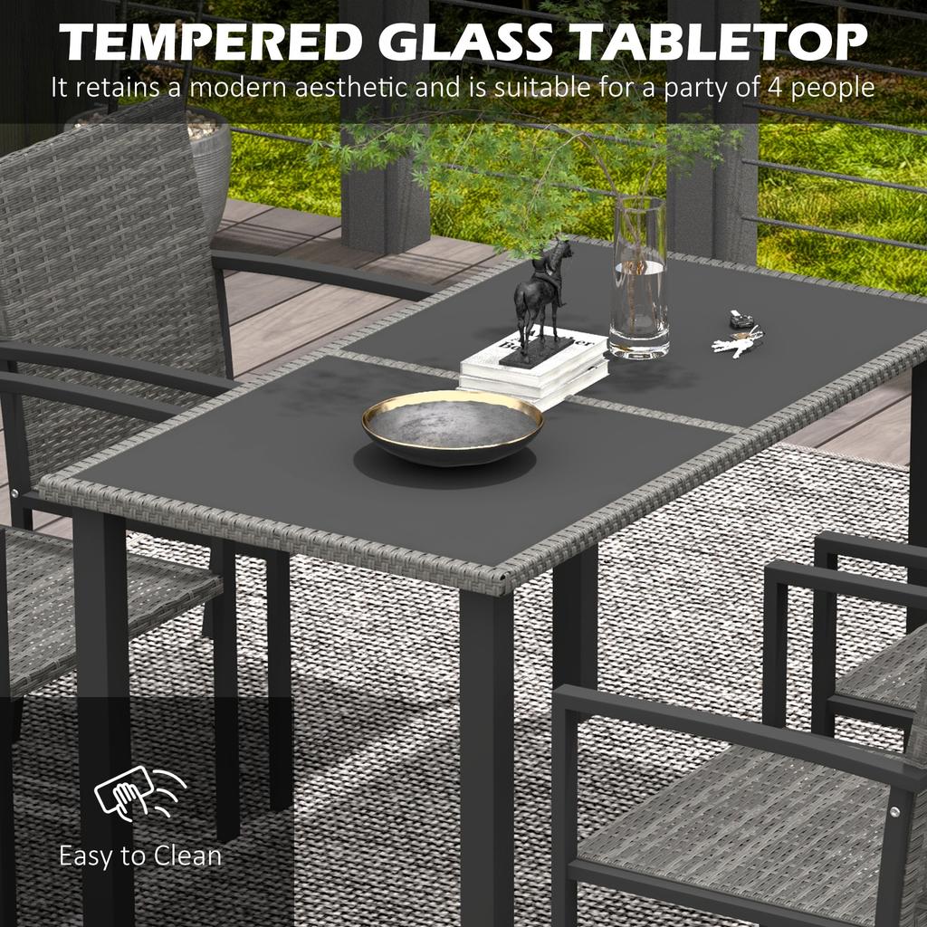Outdoor Dining Set 5 Pieces Patio Conservatory With Tempered Glass Tabletop 4 Dining Chairs Grey