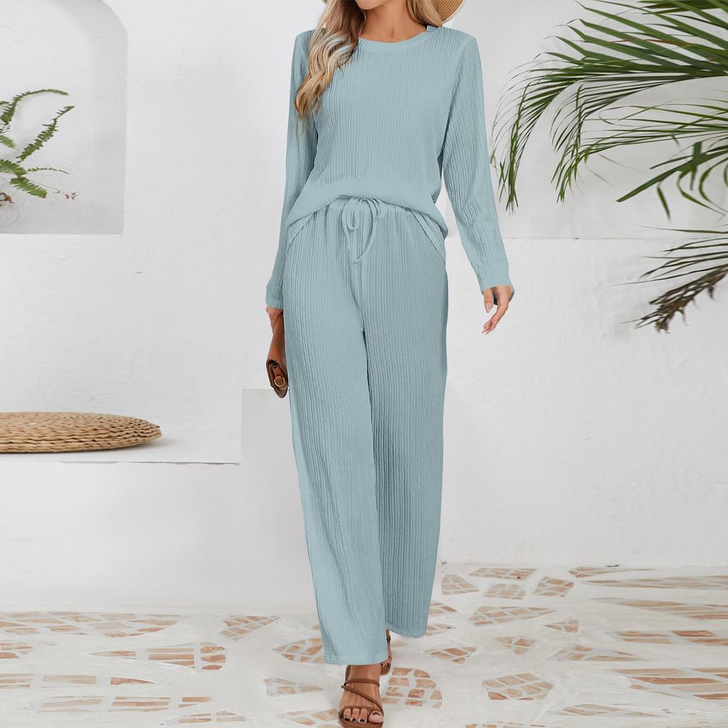 Женские осенние комплекты из двух частей, топы с длинным рукавом, футболки, длинный удобный повседневный свободный костюм