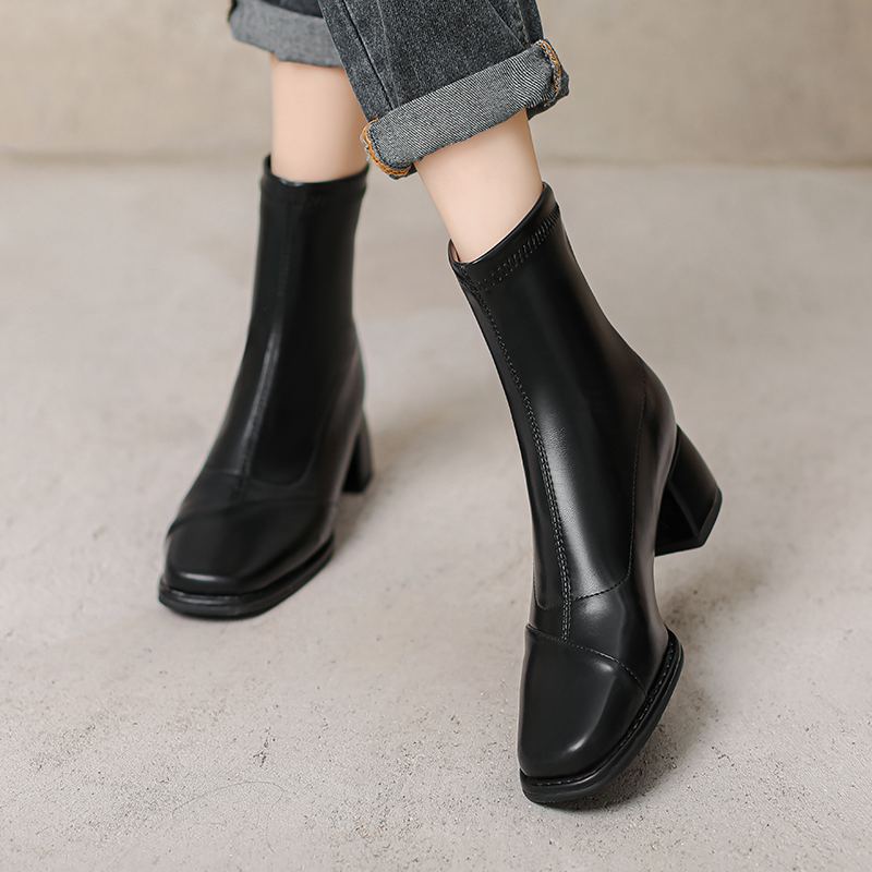 Krazing Pot Микрофибра Осенне-зимняя обувь Толстый средний каблук Размер 43 Ботинки челси Абрикосовые Ботильоны на молнии