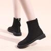 European and American Large Size Low Heel Simple Short Boots Women's New Suede Rear Zipper Thick Heel Thin Short Martin Boots