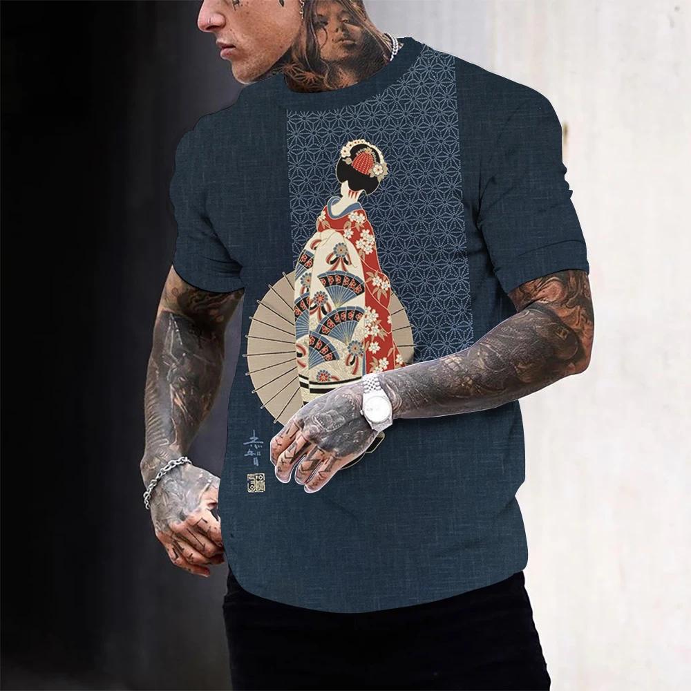 Новая пляжная уличная японская 3D-печатная мужская футболка Ukiyo-e, модная мужская футболка с круглым вырезом в стиле хип-хоп в стиле Харадзюку, с коротким рукавом