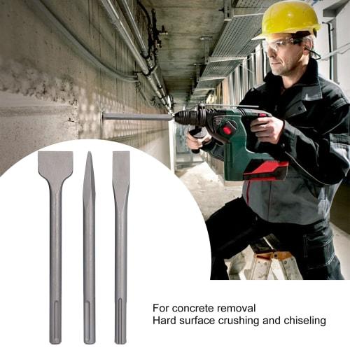 3-Piece Hammer Drill Chisel Set, Carbon Steel Scaling Chisel, Flat Chisel Point Chisel, Rotary Hammer Drill Bit for Tile and Concrete Work (SDSmAX (5-