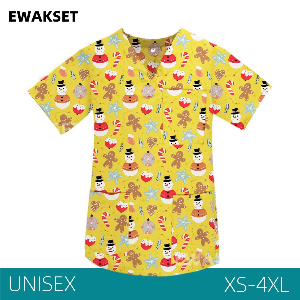 EWAKCOT рождественские топы со скрабами с принтом для женщин и мужчин, рабочая блузка для медсестры, врача, медицинских аксессуаров, футболка унисекс