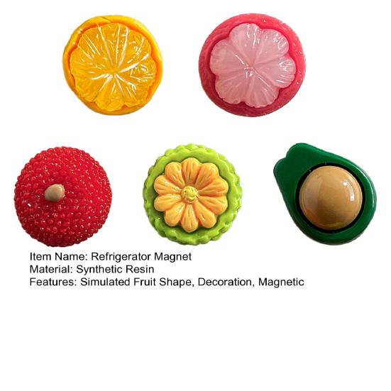 5Pcs 3D Simulated Fruit Refrigerator Magnet Resin Waxberry Orange Avocado Mangosteen Magnet Home Kitchen Office Whiteboard Locker Decor