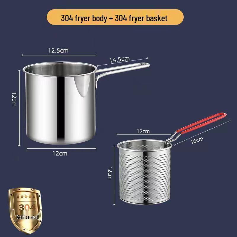 304 Stainless Steel Anti-Splash Deep Fryer with Filter Basket - Multifunctional Frying Pot for Snail Rice Noodles