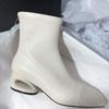 Мода 2025 Новые женские ботильоны с полым каблуком и квадратным носком, металлические, современные, для женщин, зимний уличный стиль, ботинки на среднем каблуке, женские