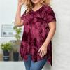Европа и Соединенные Штаты Америки Большие размеры Модная женская блузка с V-образным вырезом и короткими рукавами, нестандартная свободная блузка с принтом тай-дай