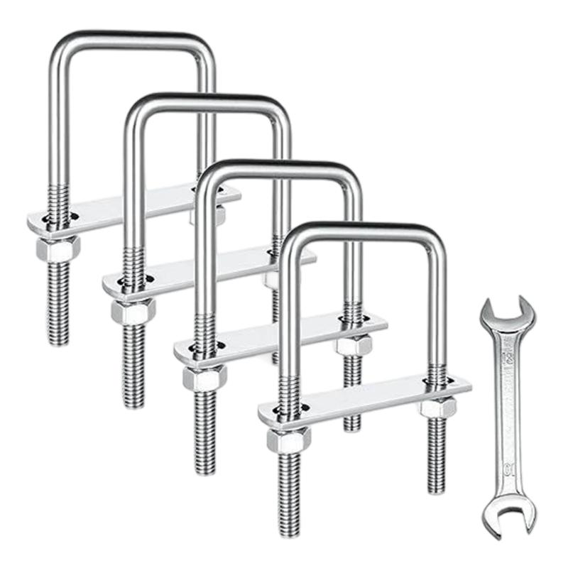 Carbon Steel Square U Bolt Set 4PCS with Accessories Simple Installation for Mechanical Repair Automotive Pipe Securing