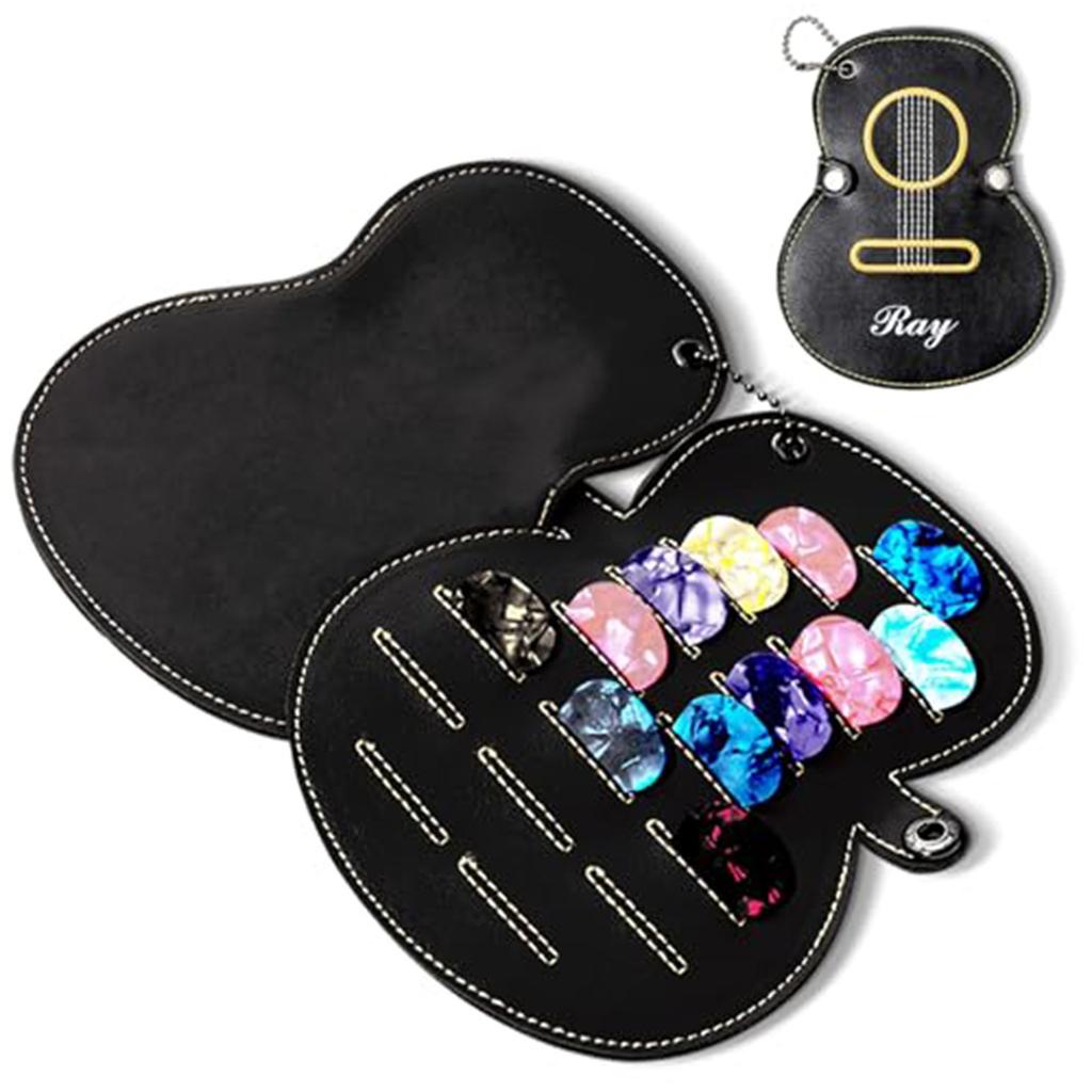 Коробка для медиаторов с 17 слотами, настраиваемое имя, держатель медиатора в форме гитары, сумка для хранения медиаторов для любителей гитары
