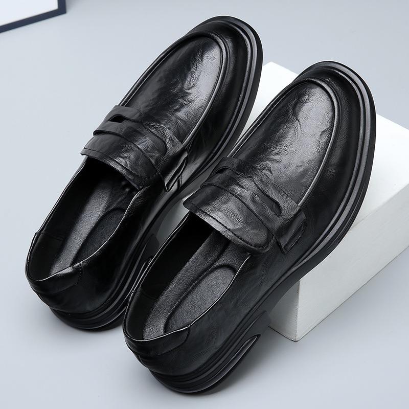 Men's Shoes Spring New Leather Platform Foot Cover Dress Business Leather Shoes Men's One-pedal Casual Beanie Shoes
