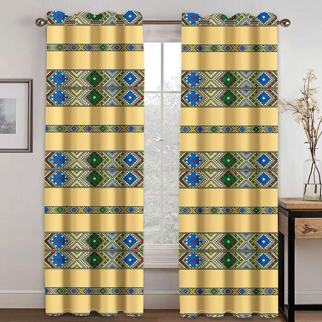 Ethiopian Traditional Design Pink Gold Stripe Shade Curtains 2 Panels Moroccan Style Living Room Bedroom Home Decor Curtains