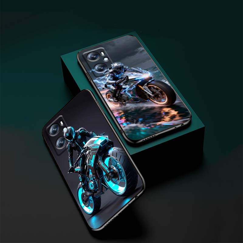 Креативная крутая наклейка для мотоциклиста Для OPPO Reno 5 6 7 A96 A40 A58 Realme GT A74 A78 Neo2 A74 A78 Find X5 X3 X7 X8 Черный чехол для телефона