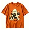 Ghost Black Cat Coffee T Shirt Vintage Retro Red Moon Bat Graphic Tee Halloween Unisex Casual Short Sleeve Pumpkin Season Tops