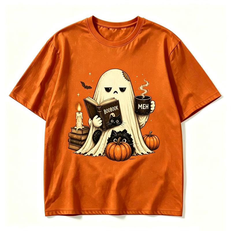 Ghost Black Cat Coffee T Shirt Vintage Retro Red Moon Bat Graphic Tee Halloween Unisex Casual Short Sleeve Pumpkin Season Tops