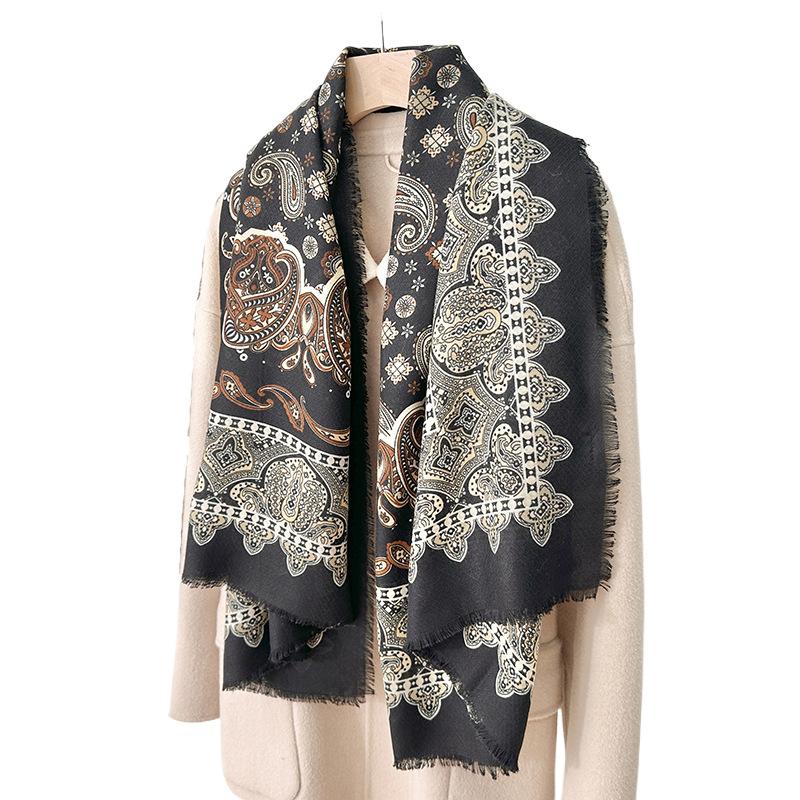 Mother's Day Design Sense Fashion Gift Personalized Cashew Flower Print Outer Shawl Retro Elegant Temperament Scarf