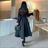 Plus Size Women's Spring Fashion Casual Square Collar Long Sleeve Lolita Midi Dress