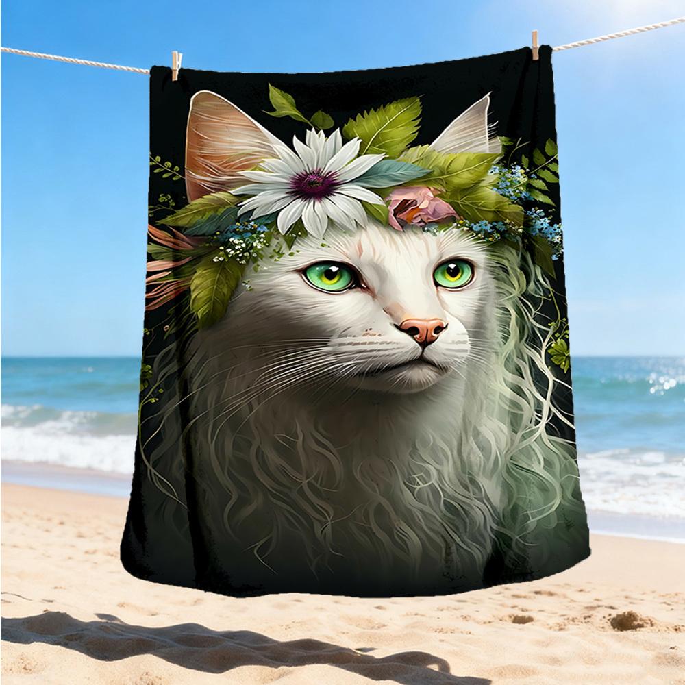 1pc Feline, Floral Outdoor Blanket - Soft Flannel Cozy for Travel & Camping - All-Season Warm Bed Cover, Machine Washable yy251229107