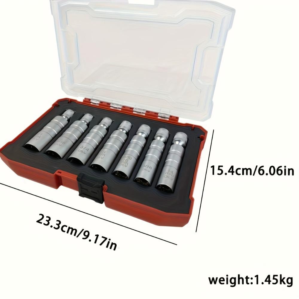 7pcs Magnetic Spark Plug Socket Set, 12-Point Rotating Socket, 360-Degree Rotation Removal Tool, Without Battery