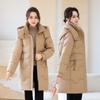 Hooded drawstring medium and long cotton clothes female middle-aged mother thickened cotton-padded clothes loose coat support one piece