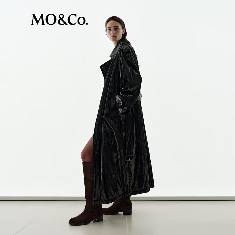 МО&Ко. Черный двубортный тренч из искусственной кожи