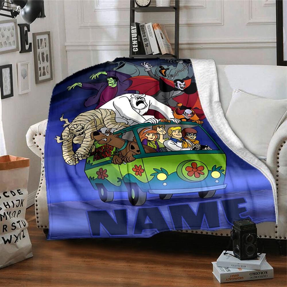Scooby Doo And Friends Chase Ghosts Throw Personalized Blanket Customize Your Name Durable Comfort Perfect For Sofa Couch Office Bed Picnics Four