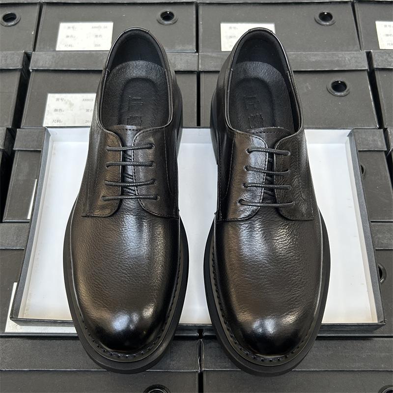 Круглые кожаные туфли мужские деловые деловые кожаные дышащие повседневные мужские кожаные туфли для поездок на работу свадебные туфли жениха толстые подошвы увеличение