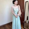 Платье в французском стиле с бабочками на бретелях, Новое женское летнее платье с акцентом на талии, Открытая спина, Уникальное длинное платье