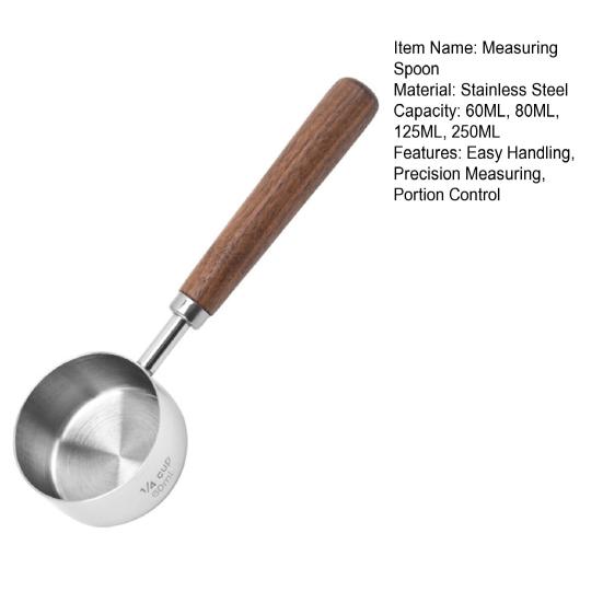 Мерные чашки из нержавеющей стали с деревянной ручкой, мерная ложка для кофейных зерен, градуированная мерная ложка для приготовления пищи, выпечки, еды для собак и кошек