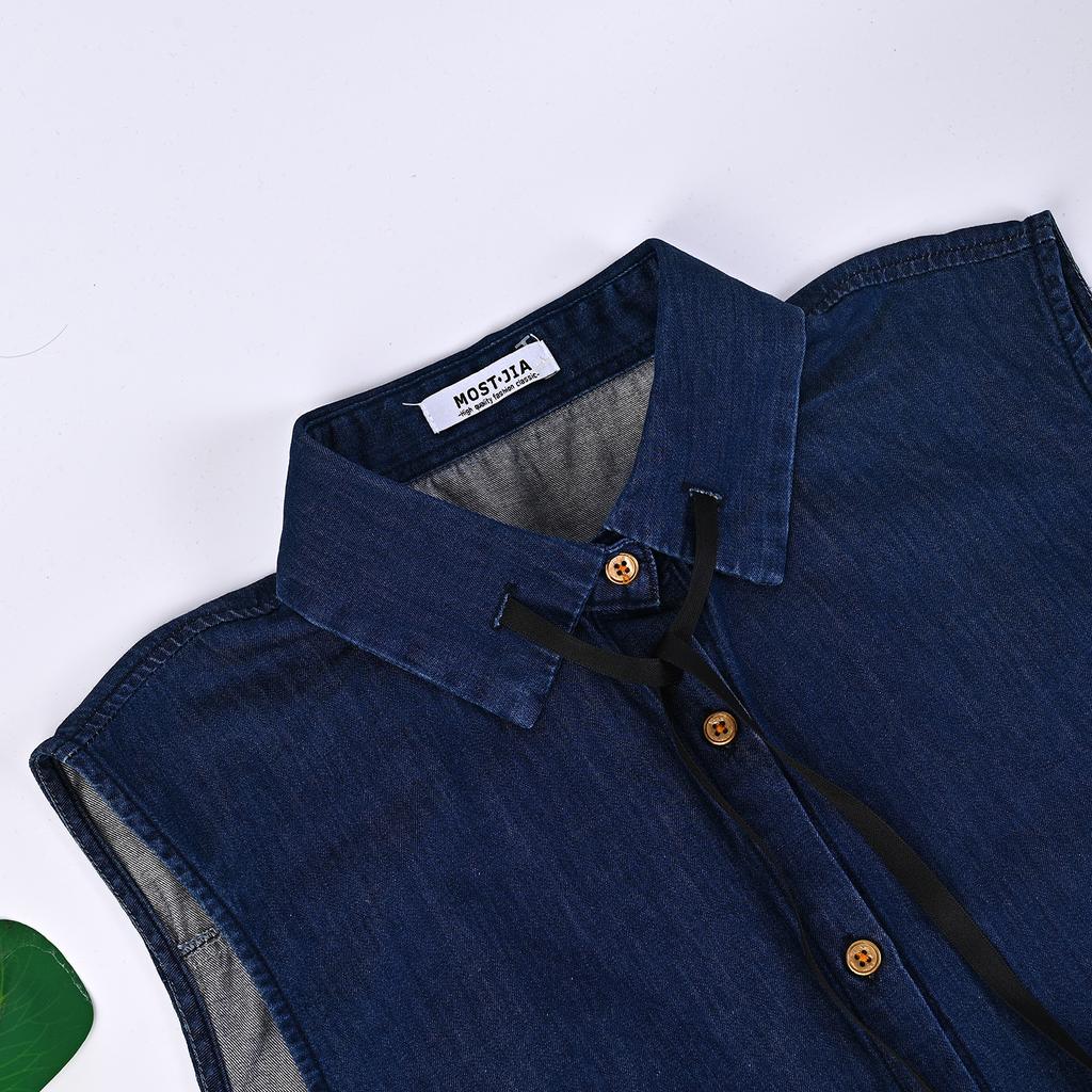 Оригинальный магазин шнуровка джинсовый жилет штабелированный жилет свободный жилет без рукавов жилет женский поддельный воротник