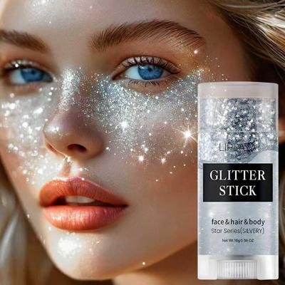 Серебристый глиттер-стик, Макияж для рождественской вечеринки и рейва, Стойкий, Легко снимается, Идеально подходит для лица, волос и тела - 16 г
