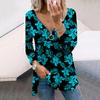 Women Autumn Floral Pink Flowers Printed Long Sleeve T-Shirts Loose V-Neck Plus Size Tee Shirt Tops Comfy Blouse