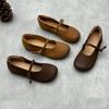 Genuine Leather Loafers Round Toe Solid Color Women's Flats Handmade Soft Sole Slip-on Shoes