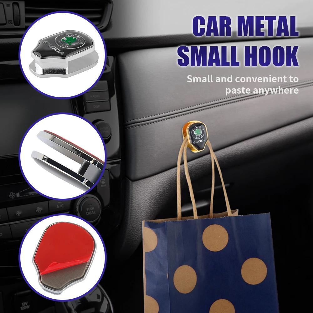 Car Sticker 1/2pcs Metal Car Hook Hanger Handbag Sticker Decor Accessories For Skoda Octavia Fabia Rapid VII Yeti Enyaq Kodiaq S