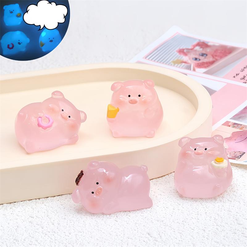 Luminous Cartoon Little Pink Pig Diy Accessories Cream Glue Keychain Car Small Ornaments