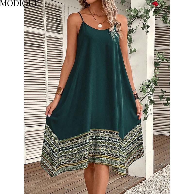 MODIQUE 2025 Summer New Women's Elegant Sexy Backless Patchwork Irregular Hem Sleeveless Slip Long Dress Ladies Casual A-Line O-Neck Dress