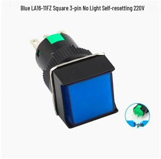 Square Button Switch, LA16-11FZ, 16mm, 3/5-Pin, 12V/24V, Self-Reset/Locking, with Light