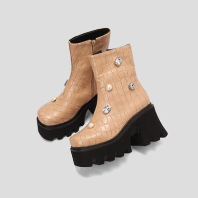 Осень и зима горячие продажи толстый каблук квадратный каблук платформа туфли водонепроницаемый стол женская обувь женские сапоги