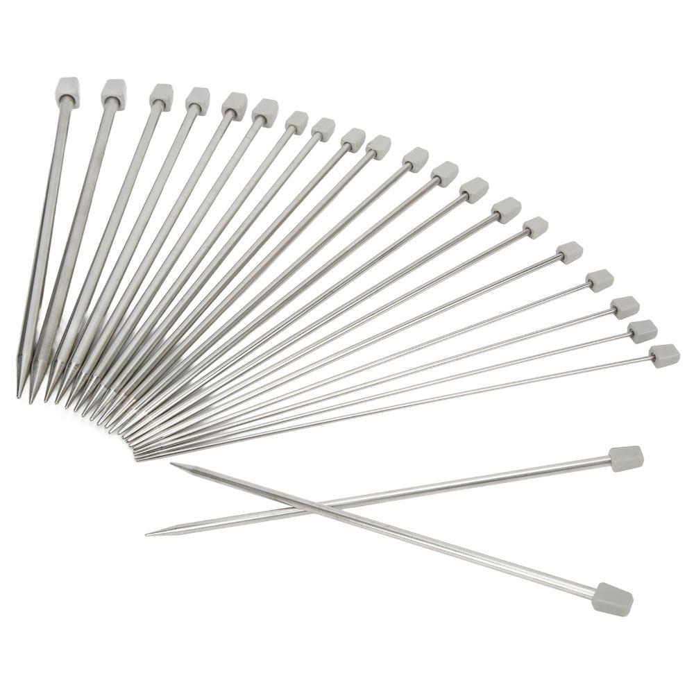 22 Pcs 25cm Length Straight Single Pointed Needles Metal Knitting Needles For Socks Knitting