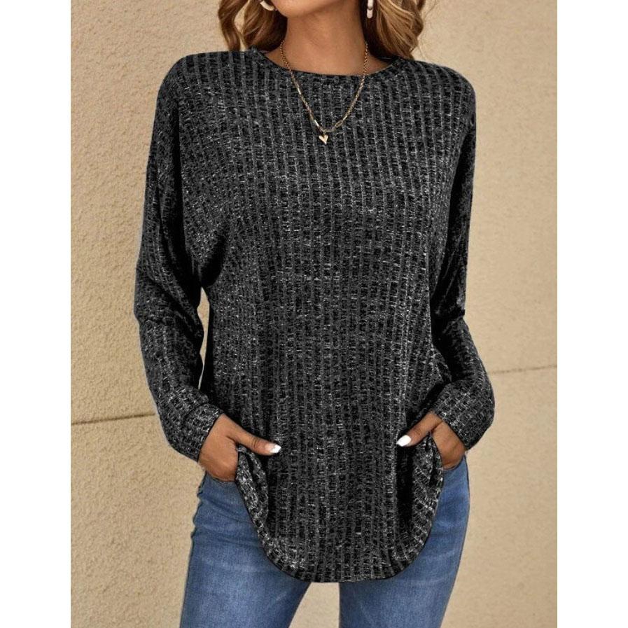 Женский осенний однотонный топ с круглым вырезом и длинными рукавами