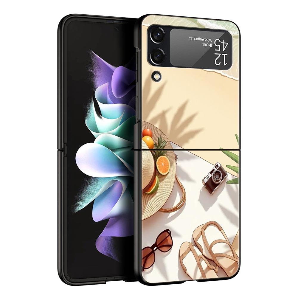 Летний пляжный жесткий ПК чехол для телефона Samsung Galaxy Z Flip 7 6 5 4 Черная крышка для Galaxy Z Flip 3 Складной корпус Fundas Capa Сумка