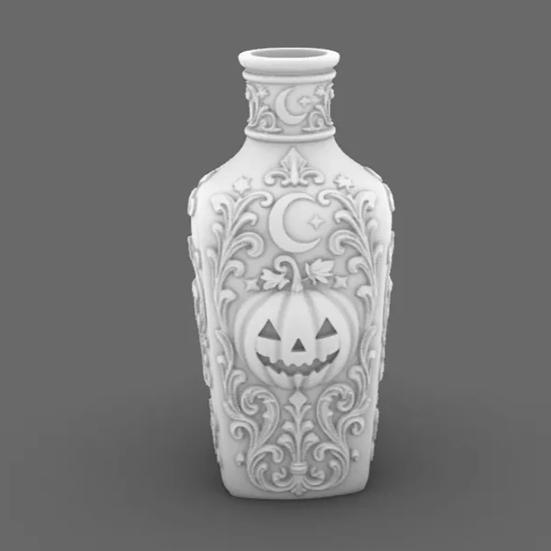 Desktop Ornament for Display Halloween Gothic Pumpkin Vase, 3D Printed Moon Star Embossed Potion Bottle Unique Collectibles Tabletop Ornament,