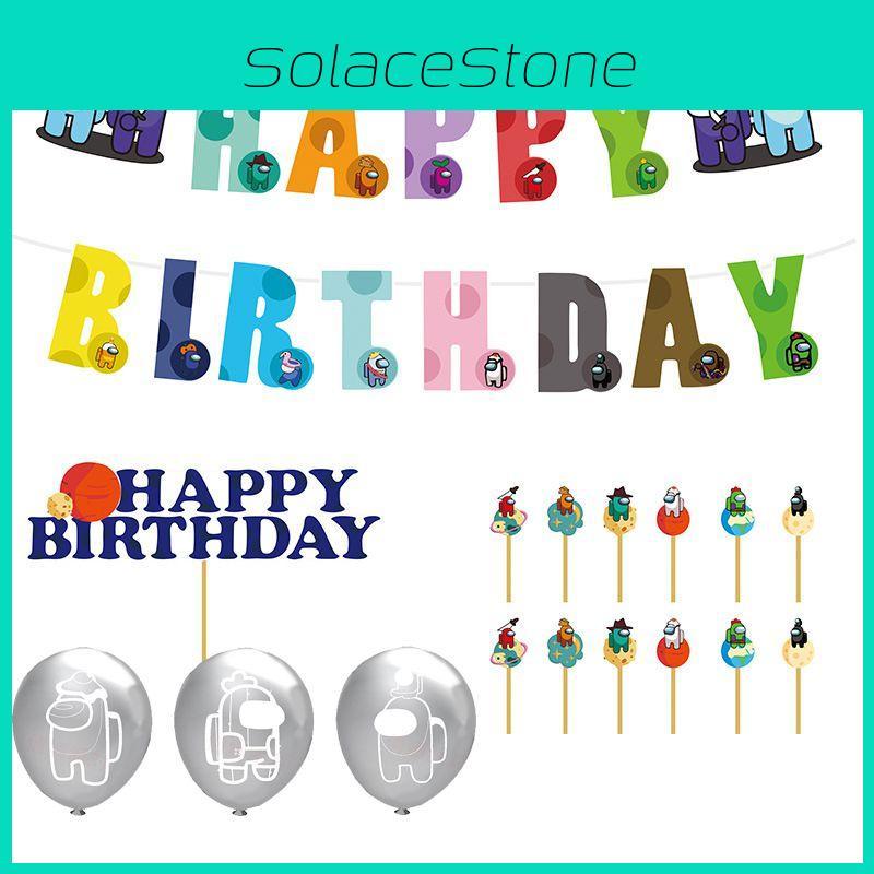 Party Game Birthday Decor Suit Supplies Set Balloon Banner Caketopper