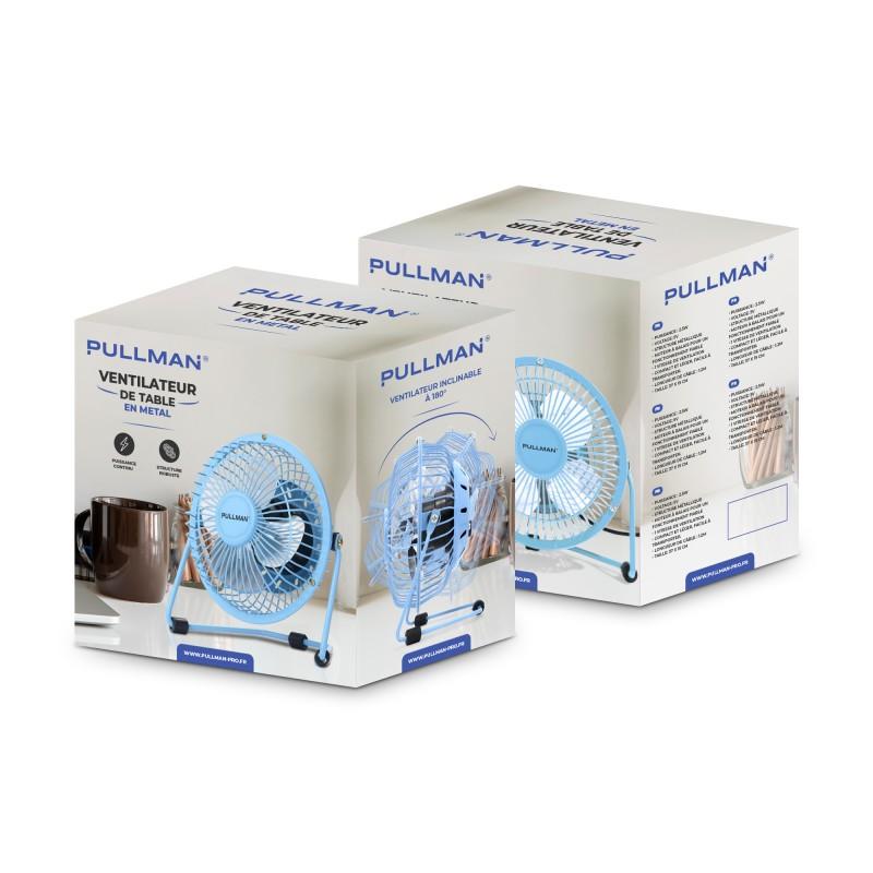 Pullman - Mini Ventilateur De Bureau Usb - Portable, Léger, Orientable - En Métal Bleu