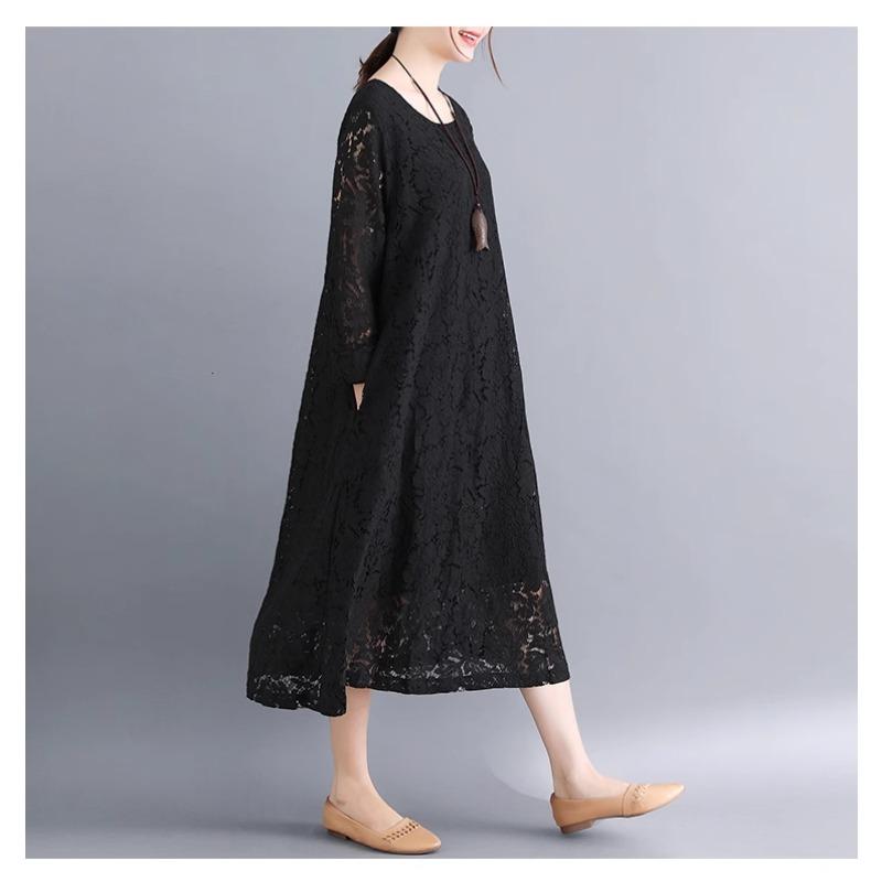 Весна-лето Плюс Размер Женское Однотонное Утягивающее Кружевное Платье