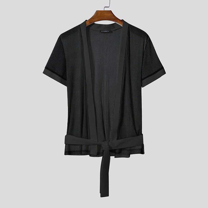 INCERUN Мужские летние футболки с коротким рукавом, сетчатые, прозрачные