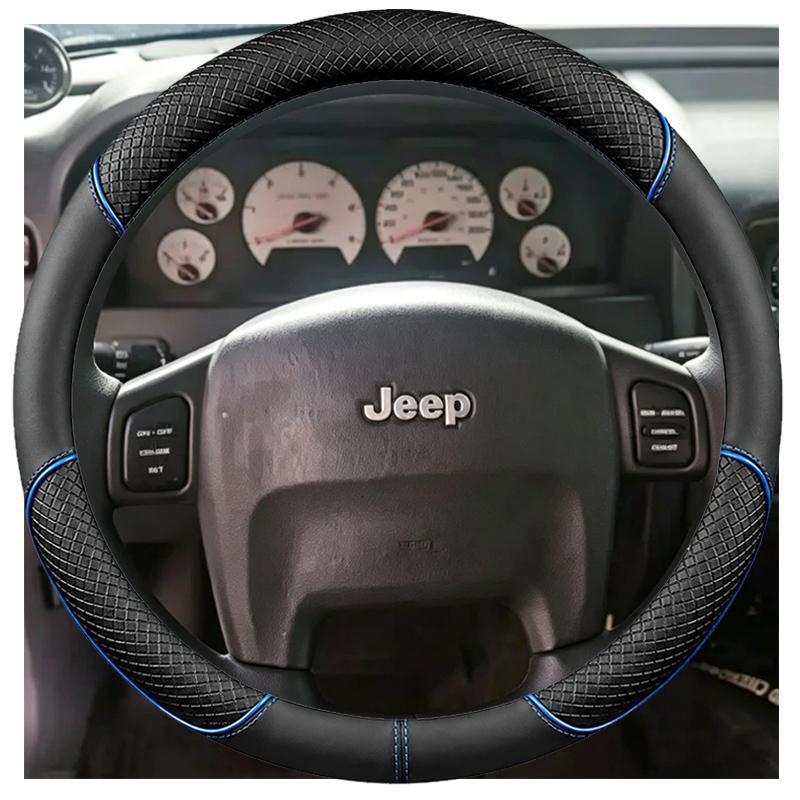 Стилизованная черная коровья кожаная накладка на руль автомобиля для Jeep Grand Cherokee, ручная прошивка, обертка на руль из кожи наппа