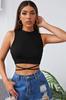 Women's Fashion New Blouse Female Black Cross Tie Crop Top Blouse