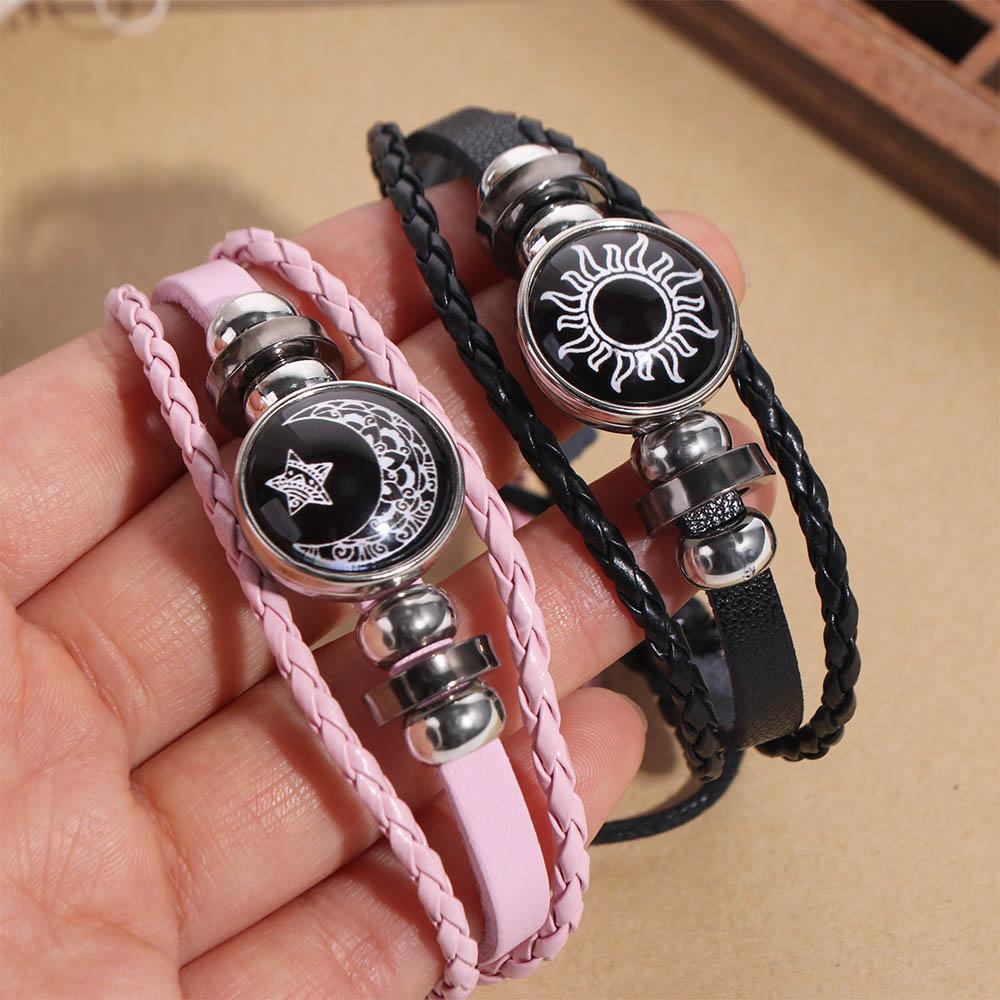 Luminous Couple Bracelet Three-layer Bead Woven Bracelet Unique Leather Bracelet Couple